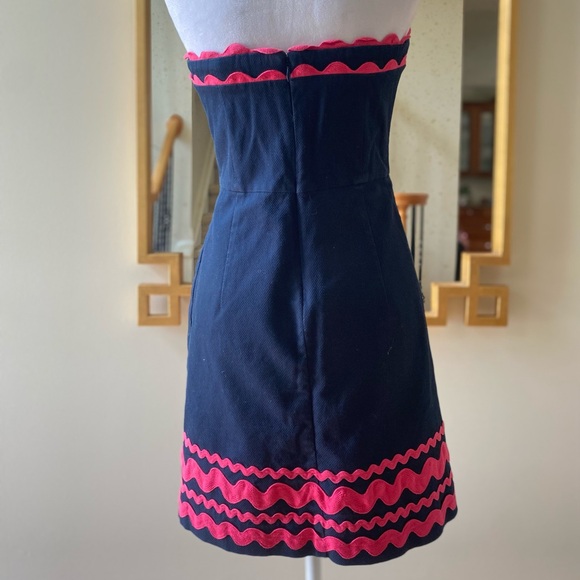 Vineyard Vines Ric Rac Strapless Dress Navy Pink Trim Party Cotton Blend sz 2 - Picture 3 of 13